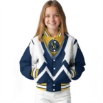 customized milwaukee brewers v stripes navy blue white varsity jacket best selling
