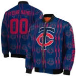 customized minnesota twins bolt stripe navy bomber jacket best selling