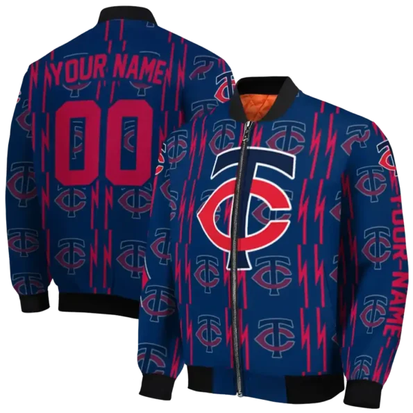 customized minnesota twins bolt stripe navy bomber jacket fashion forward