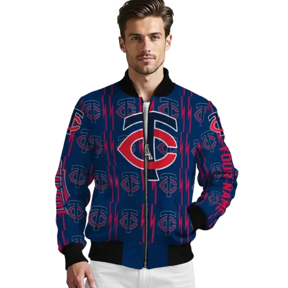 customized minnesota twins bolt stripe navy bomber jacket high quality