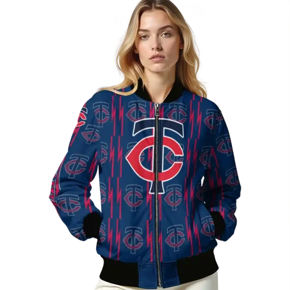 customized minnesota twins bolt stripe navy bomber jacket latest model