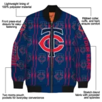 customized minnesota twins bolt stripe navy bomber jacket best selling