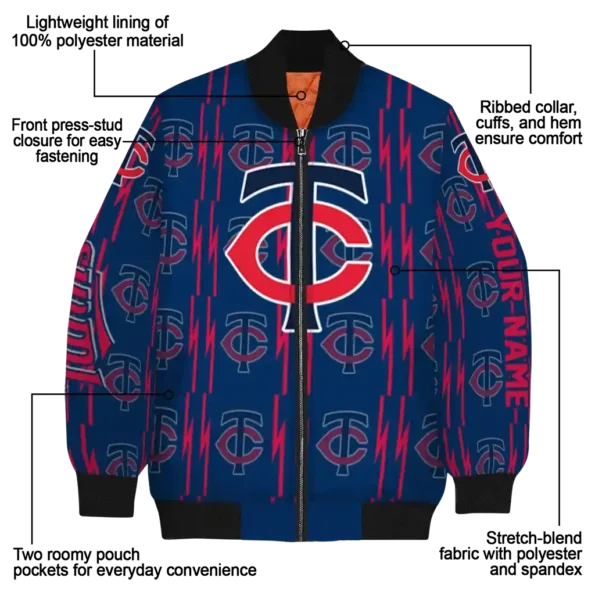customized minnesota twins bolt stripe navy bomber jacket new arrival