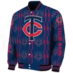 customized minnesota twins bolt stripe navy varsity jacket best selling