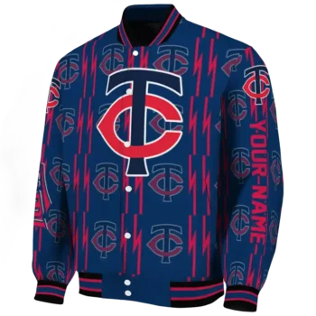 customized minnesota twins bolt stripe navy varsity jacket best selling