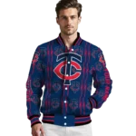 customized minnesota twins bolt stripe navy varsity jacket best selling