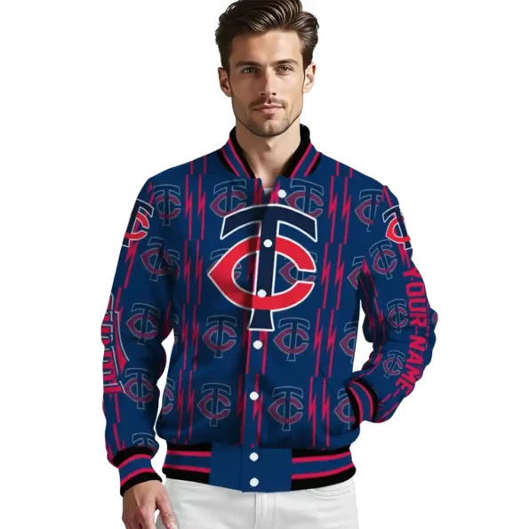 customized minnesota twins bolt stripe navy varsity jacket high quality
