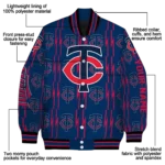 customized minnesota twins bolt stripe navy varsity jacket best selling