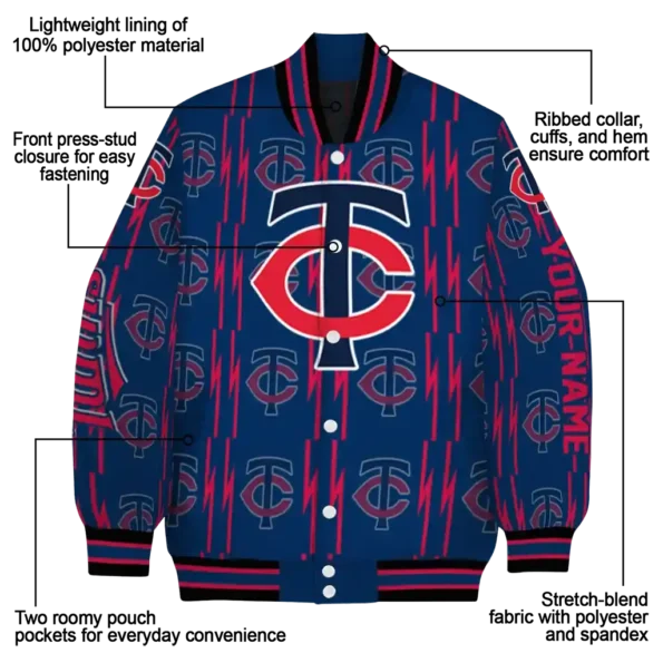 customized minnesota twins bolt stripe navy varsity jacket new arrival