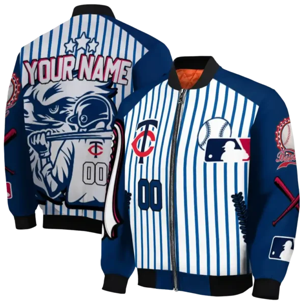 customized minnesota twins eagle baseball navy white bomber jacket fashion forward
