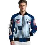 customized minnesota twins eagle baseball navy white bomber jacket best selling