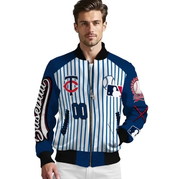 customized minnesota twins eagle baseball navy white bomber jacket high quality