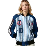 customized minnesota twins eagle baseball navy white bomber jacket best selling