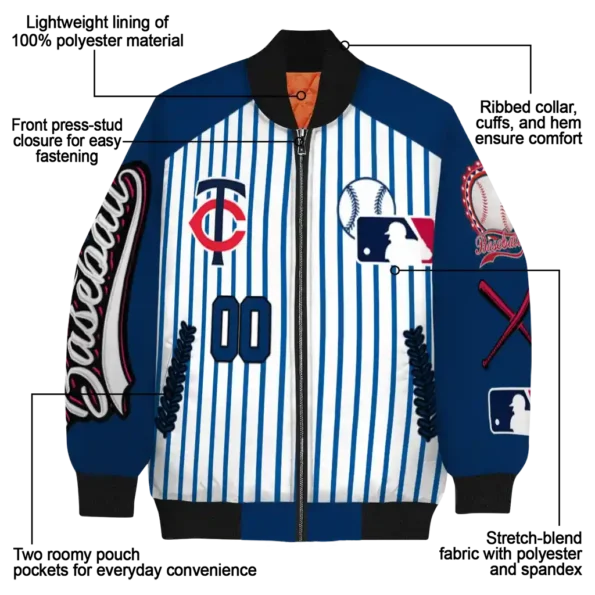customized minnesota twins eagle baseball navy white bomber jacket new arrival