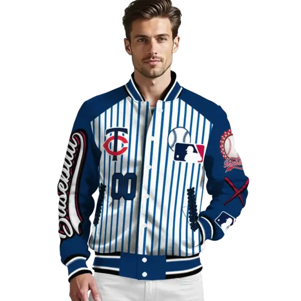 customized minnesota twins eagle baseball navy white varsity jacket high quality