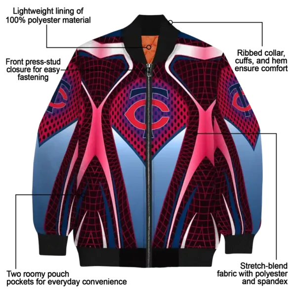 customized minnesota twins mesh chest black bomber jacket new arrival