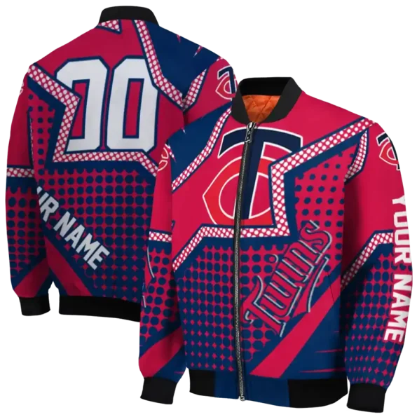customized minnesota twins star burst navy bomber jacket fashion forward
