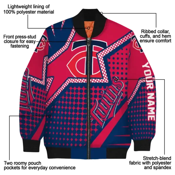 customized minnesota twins star burst navy bomber jacket new arrival