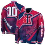 customized minnesota twins star burst navy varsity jacket best selling
