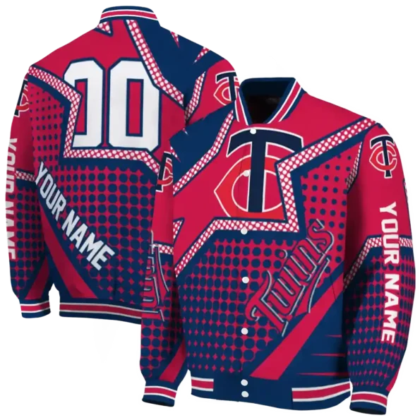customized minnesota twins star burst navy varsity jacket fashion forward