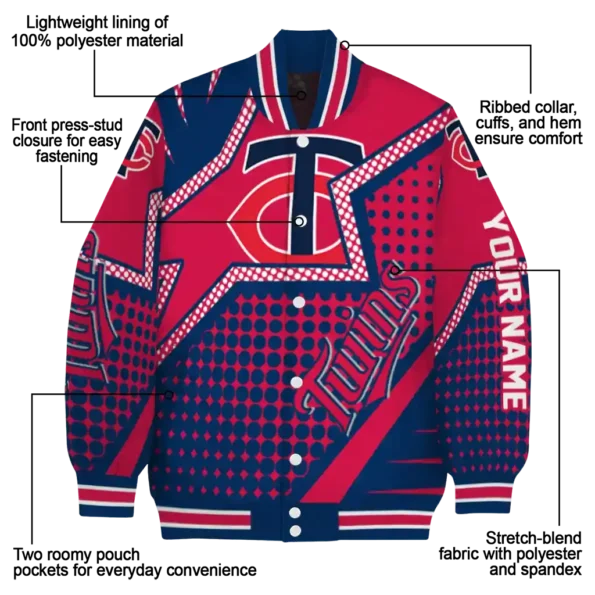 customized minnesota twins star burst navy varsity jacket new arrival