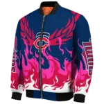 customized minnesota twins winged blaze navy white bomber jacket best selling
