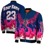 customized minnesota twins winged blaze navy white bomber jacket best selling