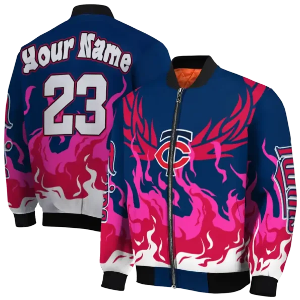 customized minnesota twins winged blaze navy white bomber jacket fashion forward