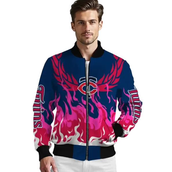 customized minnesota twins winged blaze navy white bomber jacket high quality