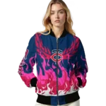 customized minnesota twins winged blaze navy white bomber jacket best selling