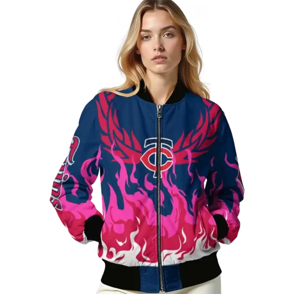 customized minnesota twins winged blaze navy white bomber jacket latest model