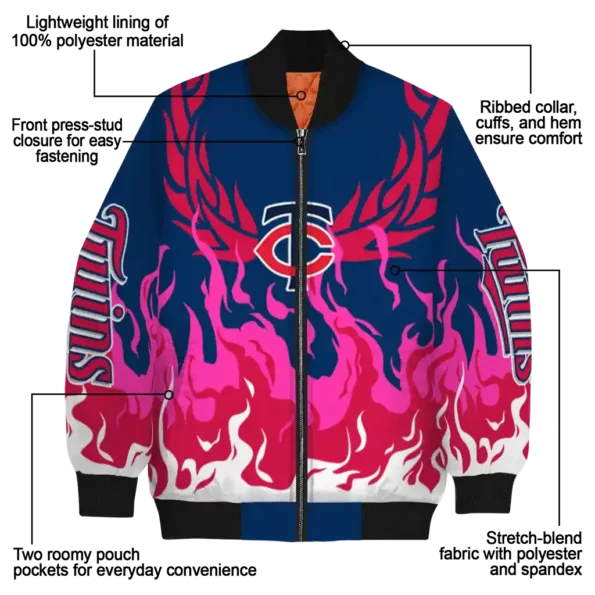 customized minnesota twins winged blaze navy white bomber jacket new arrival