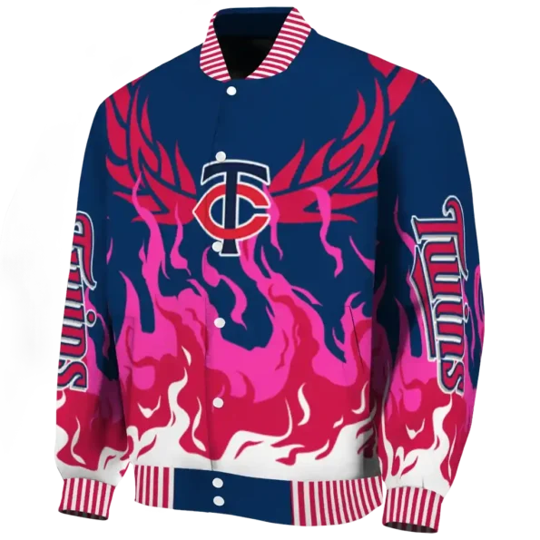 customized minnesota twins winged blaze navy white varsity jacket best selling