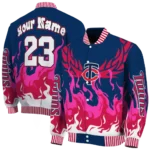 customized minnesota twins winged blaze navy white varsity jacket best selling
