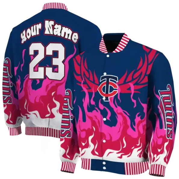 customized minnesota twins winged blaze navy white varsity jacket fashion forward