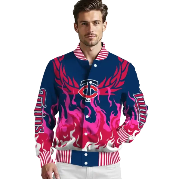 customized minnesota twins winged blaze navy white varsity jacket high quality