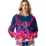 customized minnesota twins winged blaze navy white varsity jacket best selling