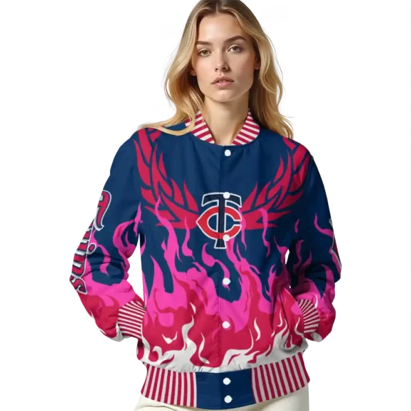 customized minnesota twins winged blaze navy white varsity jacket latest model
