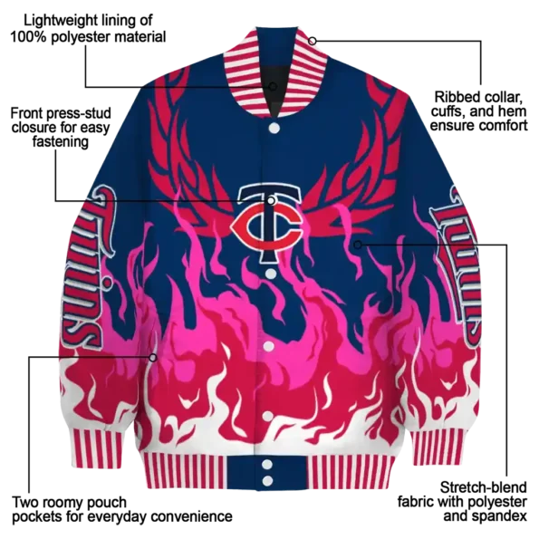 customized minnesota twins winged blaze navy white varsity jacket new arrival