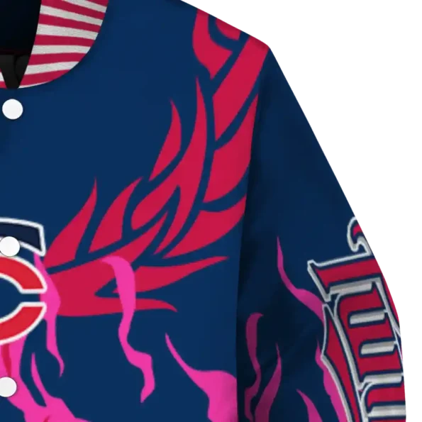 customized minnesota twins winged blaze navy white varsity jacket premium grade