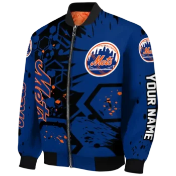 customized new york mets hexagon cluster blue black bomber jacket best selling