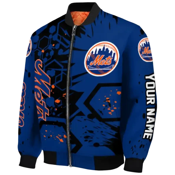 customized new york mets hexagon cluster blue black bomber jacket best selling