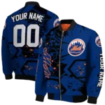 customized new york mets hexagon cluster blue black bomber jacket best selling