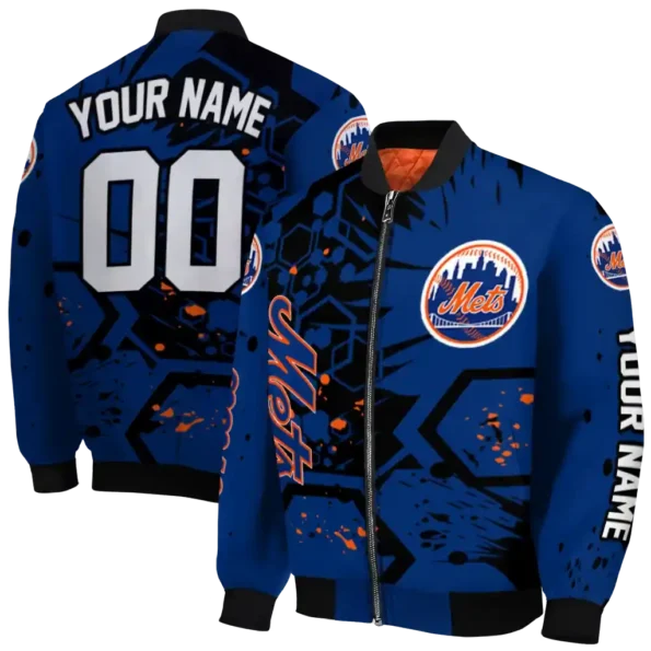 customized new york mets hexagon cluster blue black bomber jacket fashion forward