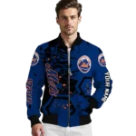 customized new york mets hexagon cluster blue black bomber jacket best selling