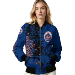 customized new york mets hexagon cluster blue black bomber jacket best selling