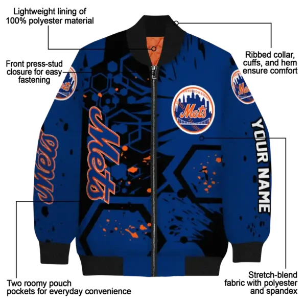 customized new york mets hexagon cluster blue black bomber jacket new arrival