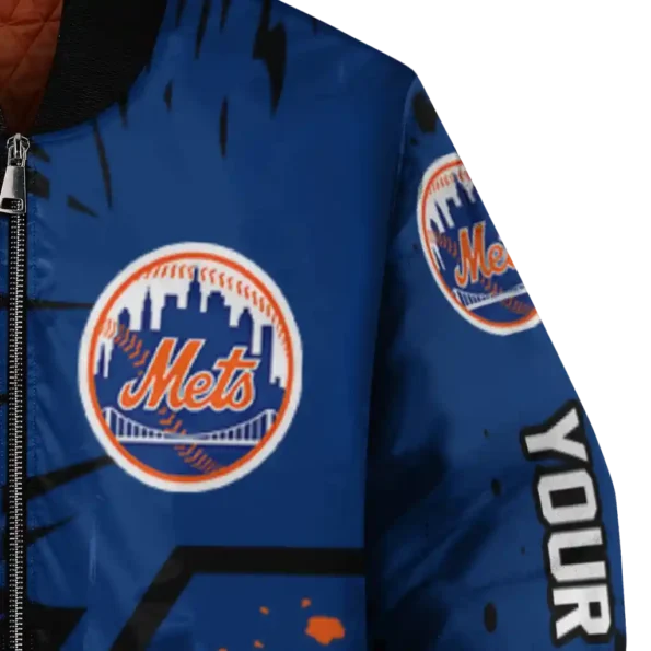 customized new york mets hexagon cluster blue black bomber jacket premium grade