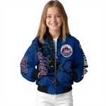 customized new york mets hexagon cluster blue black bomber jacket best selling