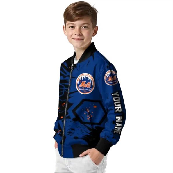 customized new york mets hexagon cluster blue black bomber jacket trendy